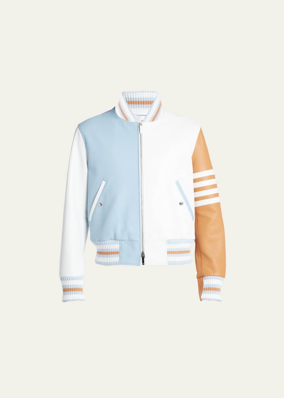 Thom Browne Men's Colorblock Leather Bomber Jacket