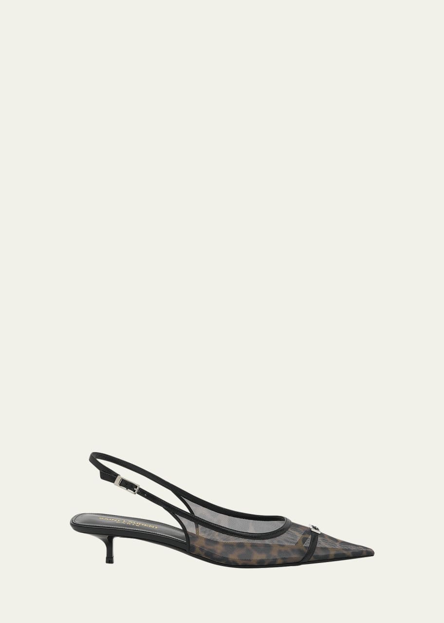 Image 1 of 1: Oxalis Leopard Mesh Slingback Pumps
