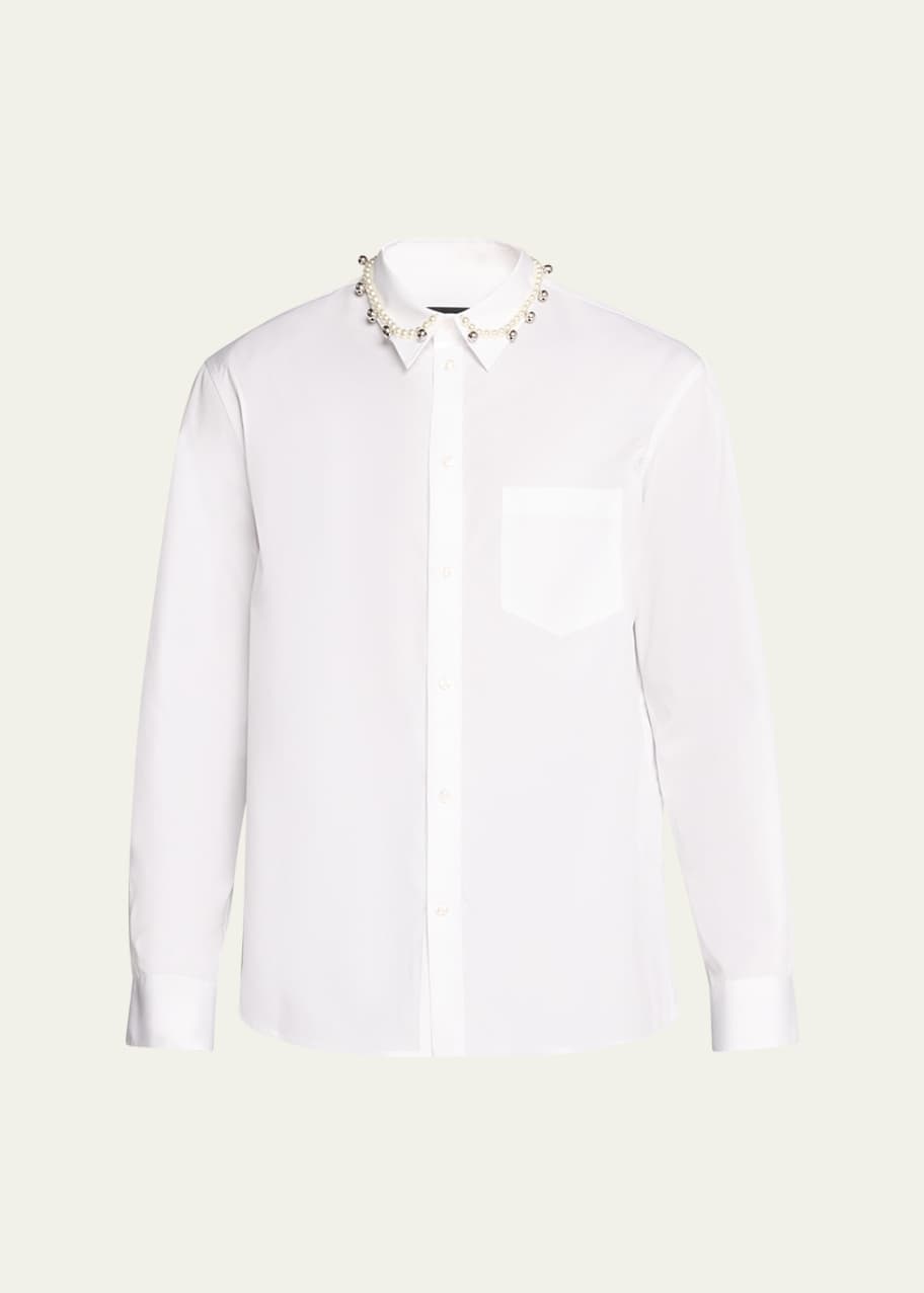 Image 1 of 1: Men's Poplin Beaded Bell Collar Sport Shirt