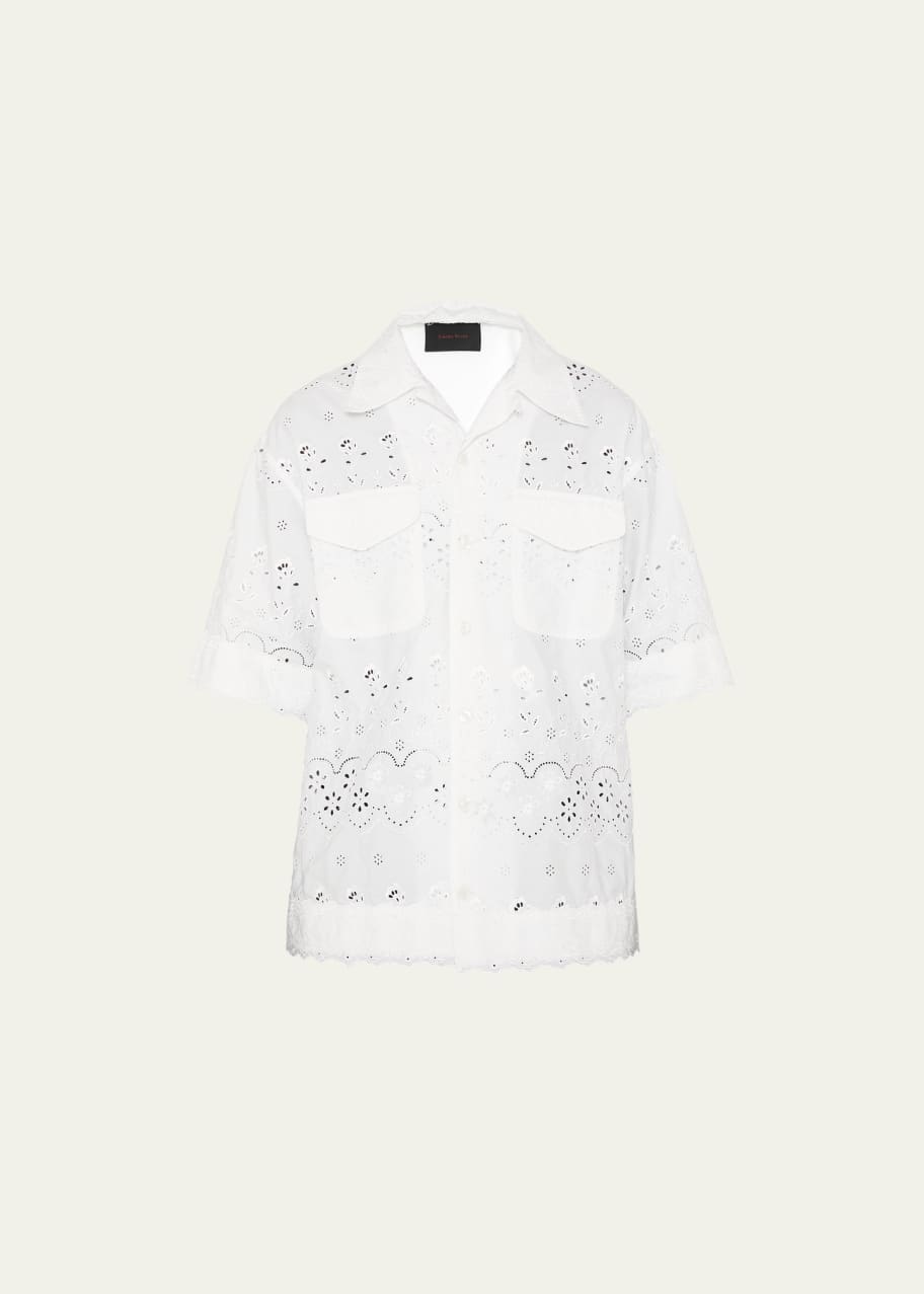 Image 1 of 1: Men's Broderie Anglaise Relaxed Camp Shirt