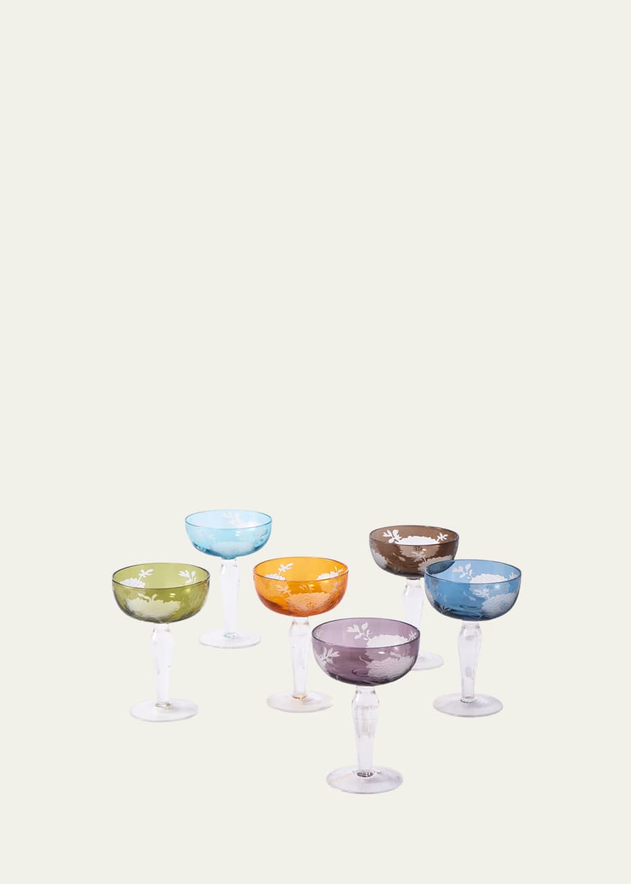 Image 1 of 1: Multicolor Peony Coupe Glasses, Set of 6