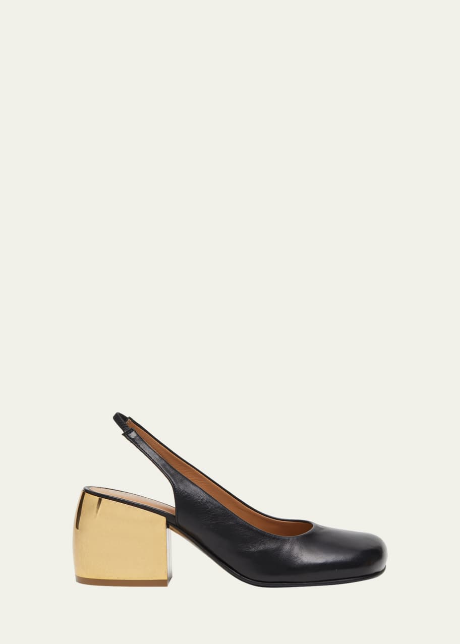 輝い Dries Van Noten Calfskin Metallic-Heel Slingback Pumps 靴