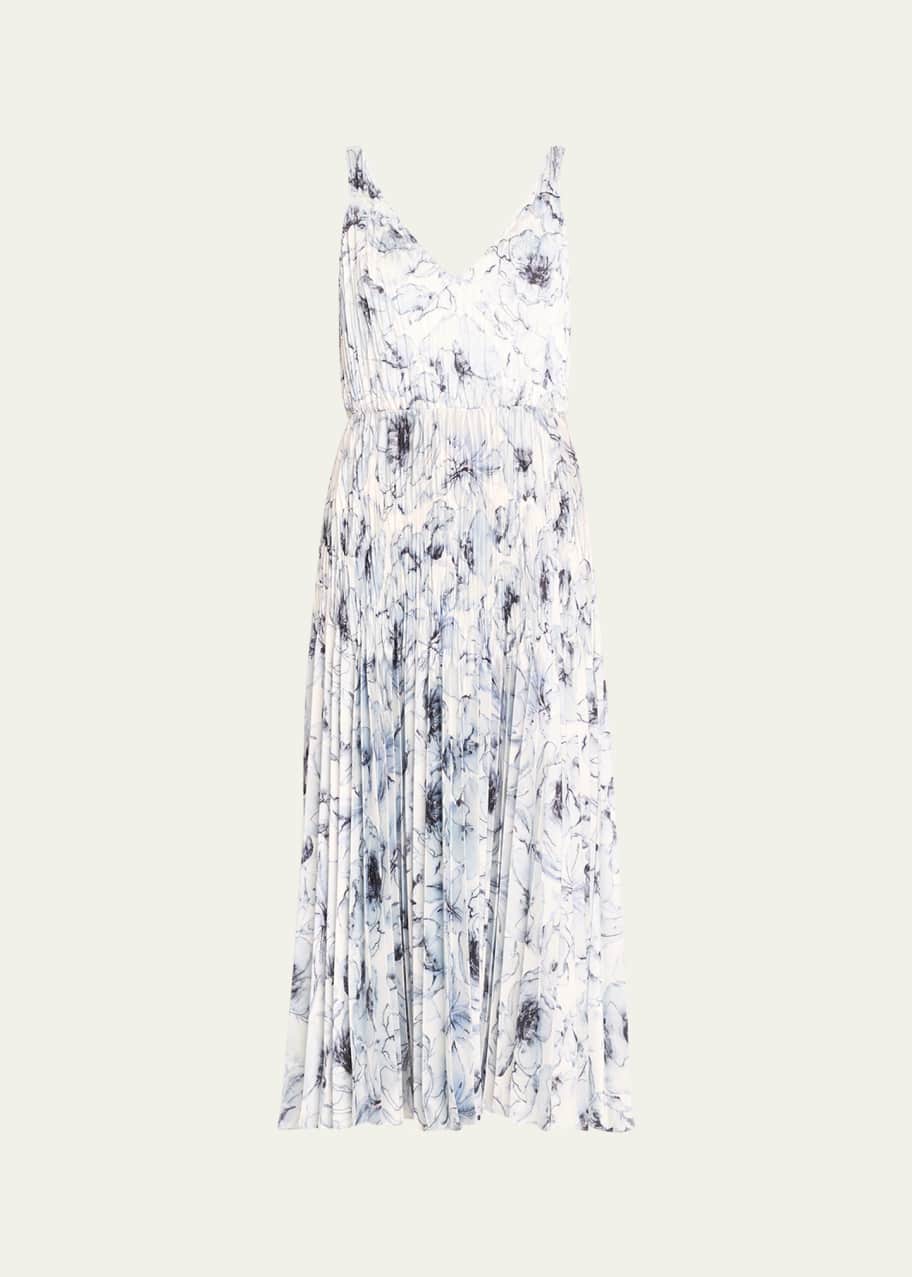 vince v neck pleated slip dress Vince Washed Lilly V-Neck Pleated Midi Slip Dress