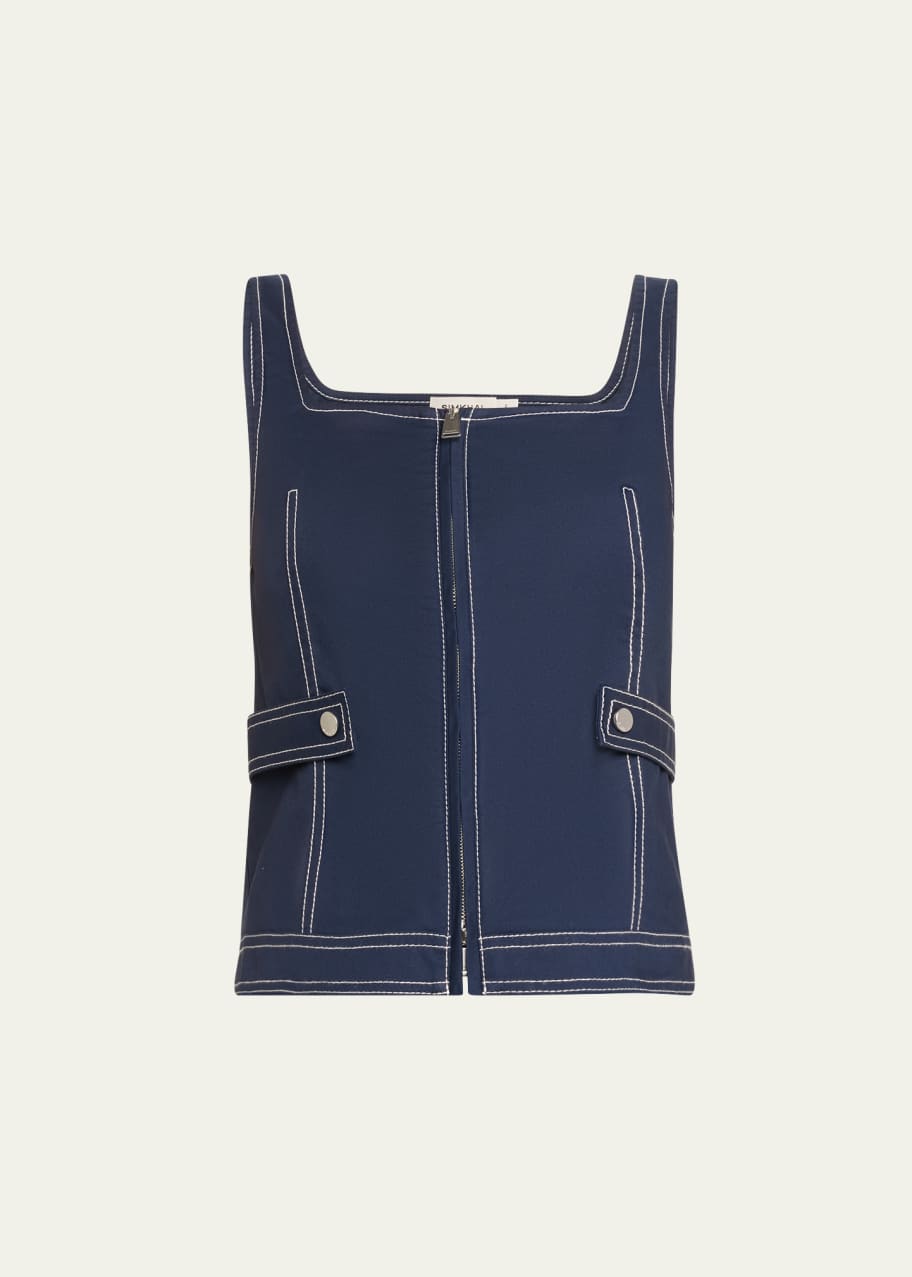 SIMKHAI Dolce Topstitched Sleeveless ZipUp Top Bergdorf Goodman