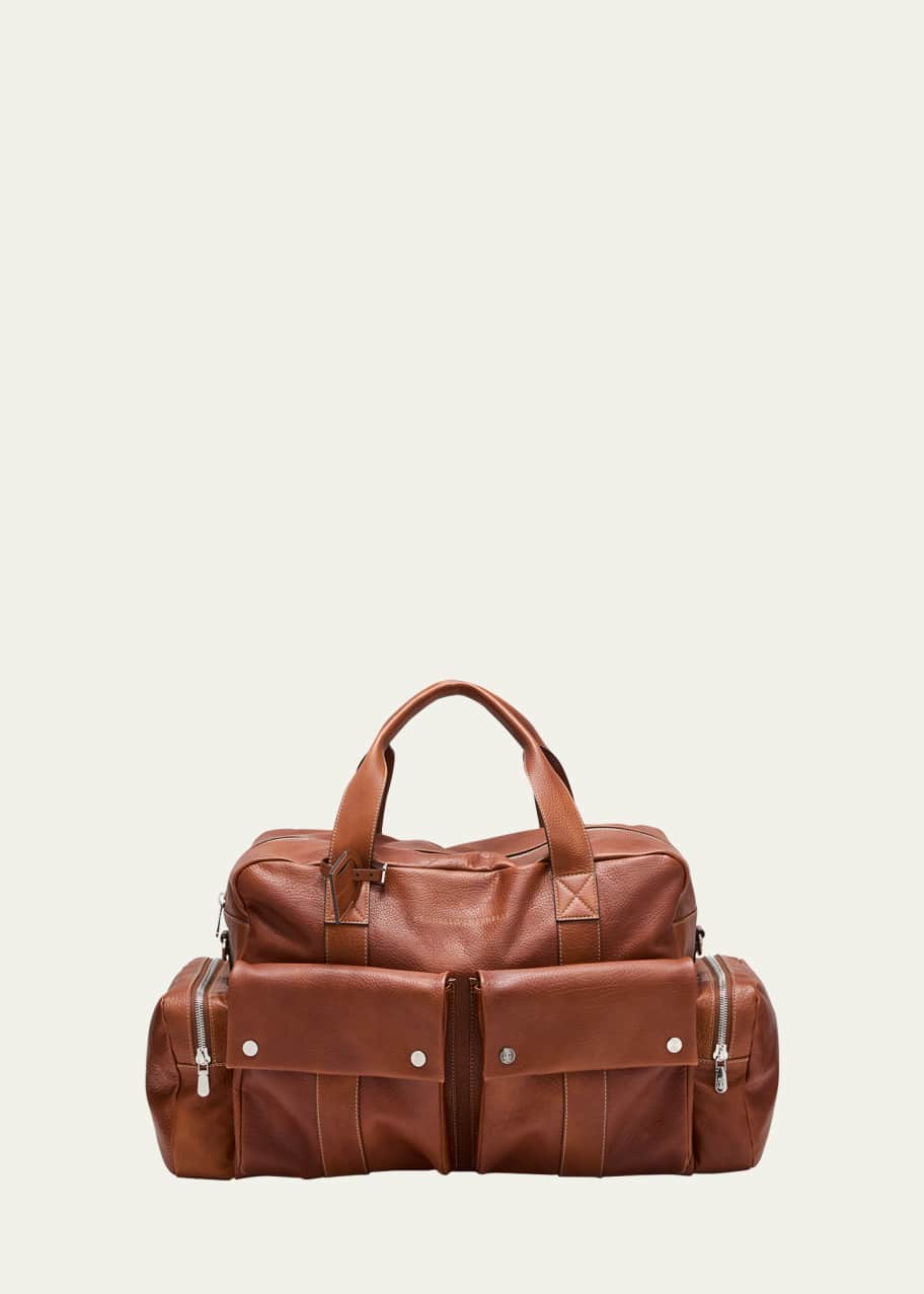 Image 1 of 1: Men's Grained Calfskin Leisure Duffel Bag