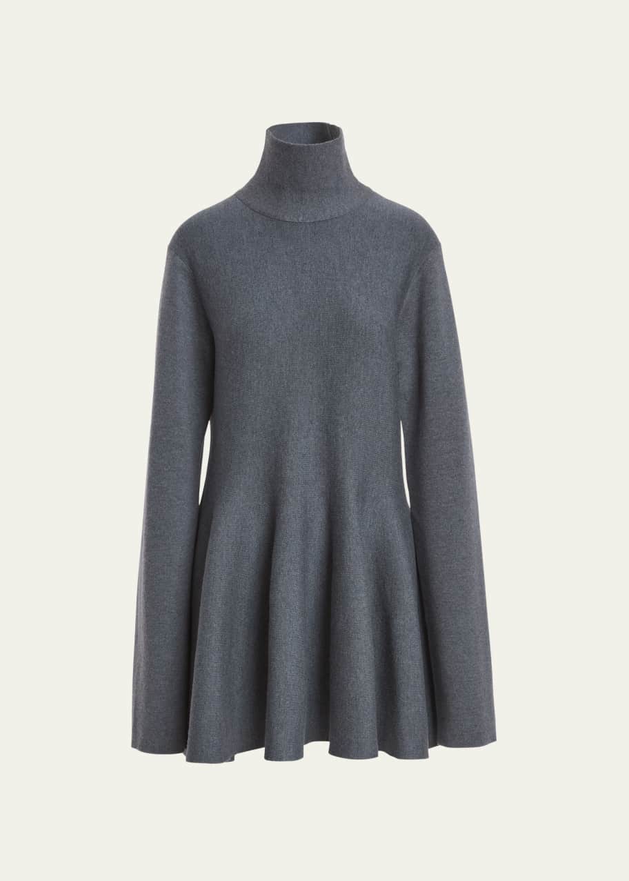 Khaite Clarice Fit-Flare Mini Flounce Turtleneck Dress - Bergdorf Goodman