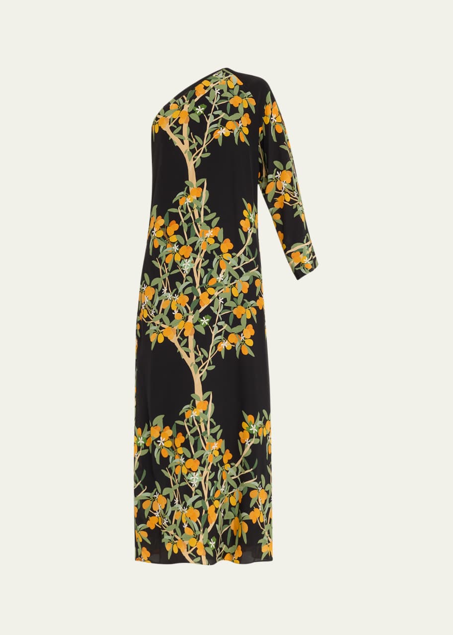 BERNADETTE Lola One-Shoulder Kumquat Print Midi Dress - Bergdorf Goodman