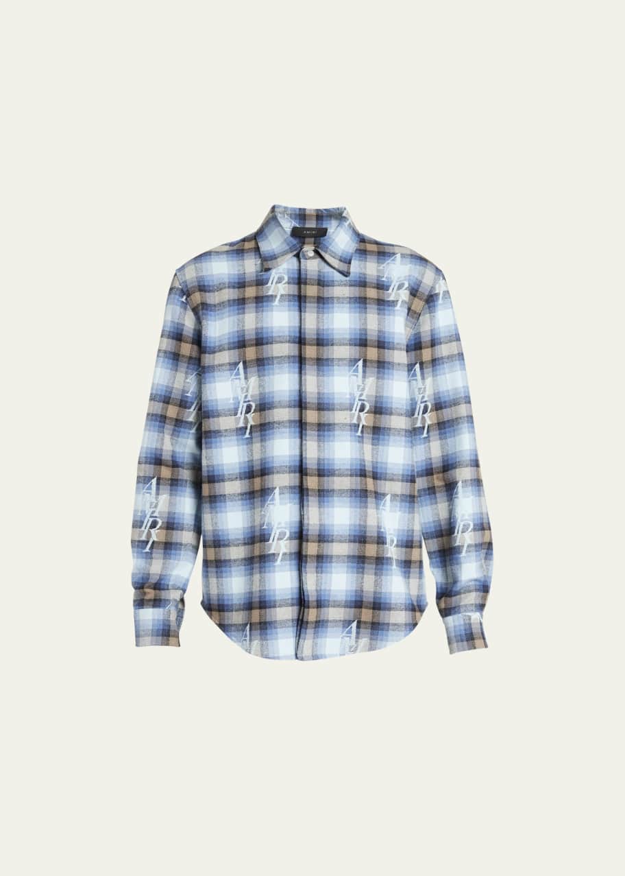 Amiri Men's Plaid Staggered Logo Button-Down Shirt Bergdorf Goodman
