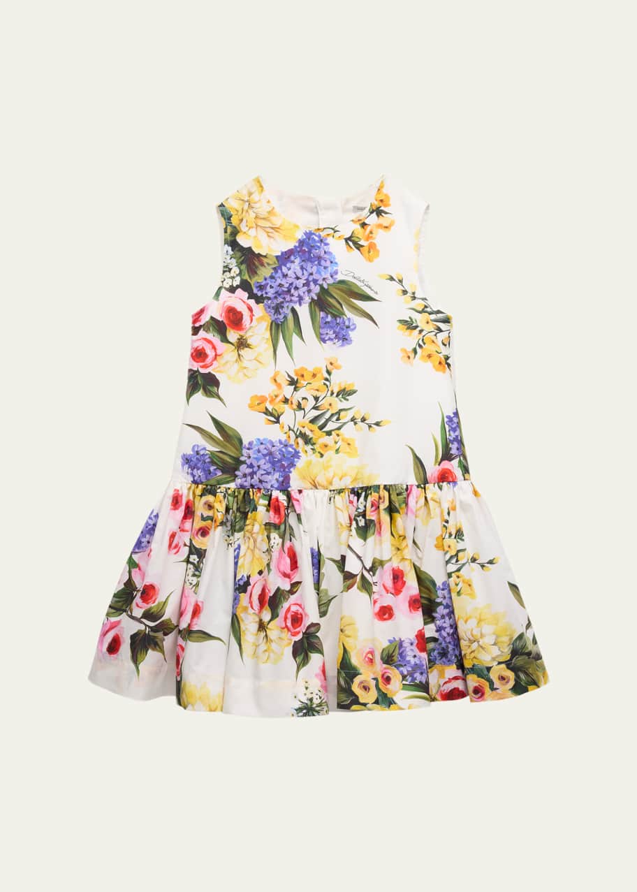 Image 1 of 1: Girl's Flower Power Printed Cotton Sleeveless Dress, Size 2-6