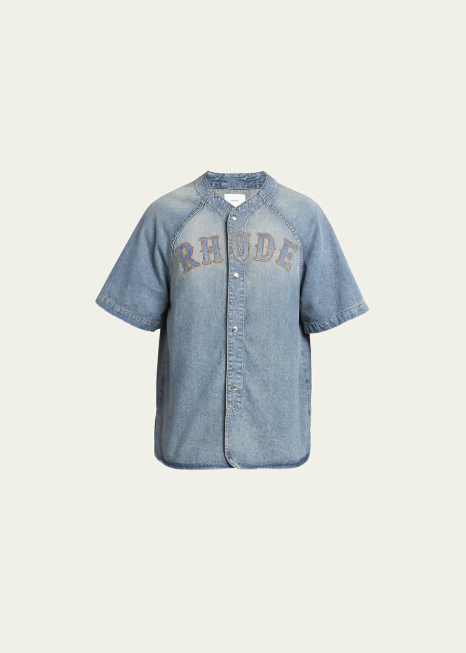 Rhude Men's Denim Logo Baseball Shirt - Bergdorf Goodman