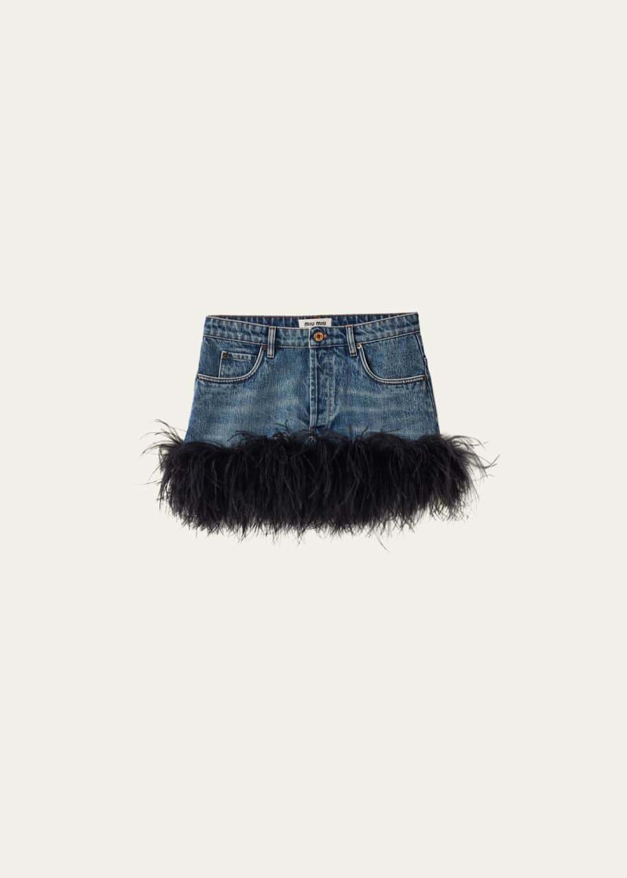 Miu Miu Feather Hem Denim Mini Skirt - Bergdorf Goodman