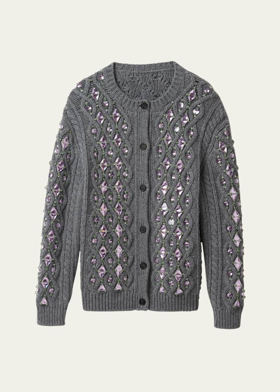 Miu Miu Crystal Oversized Cable Wool Cardigan - Bergdorf Goodman Miu Miu Crystal Oversized Cable Wool Cardigan - Bergdorf Goodman