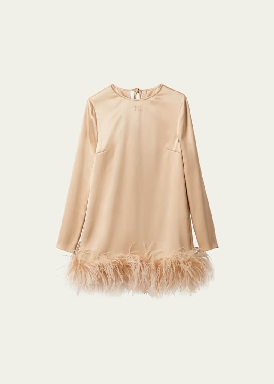 Feather Trim Cutout Satin Mini Dress