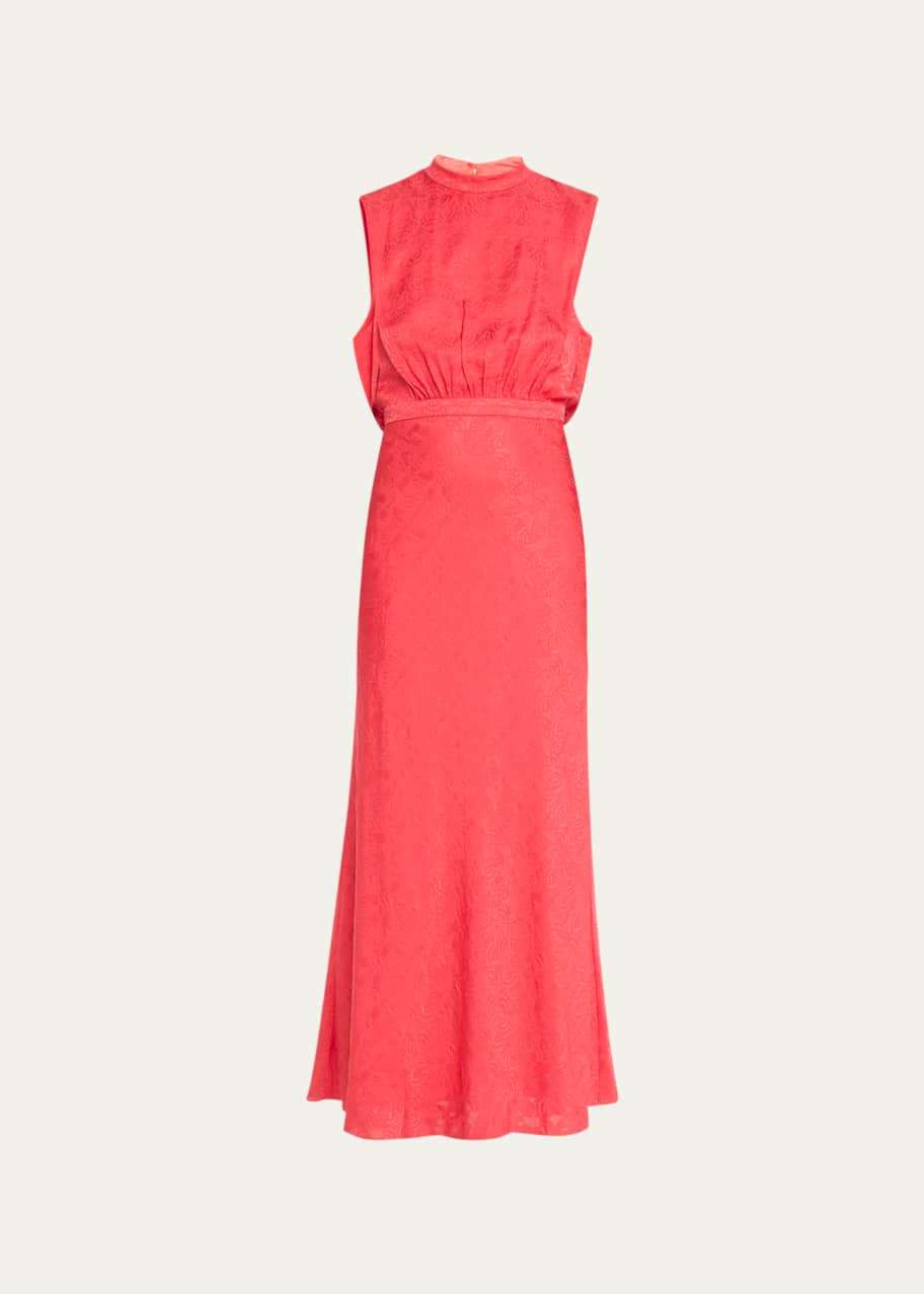 Image 1 of 1: Fleur F Silk Jacquard Sleeveless Midi Dress