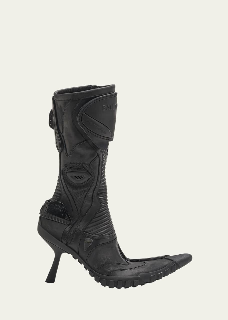 Image 1 of 1: Leather Rubber Biker Booties