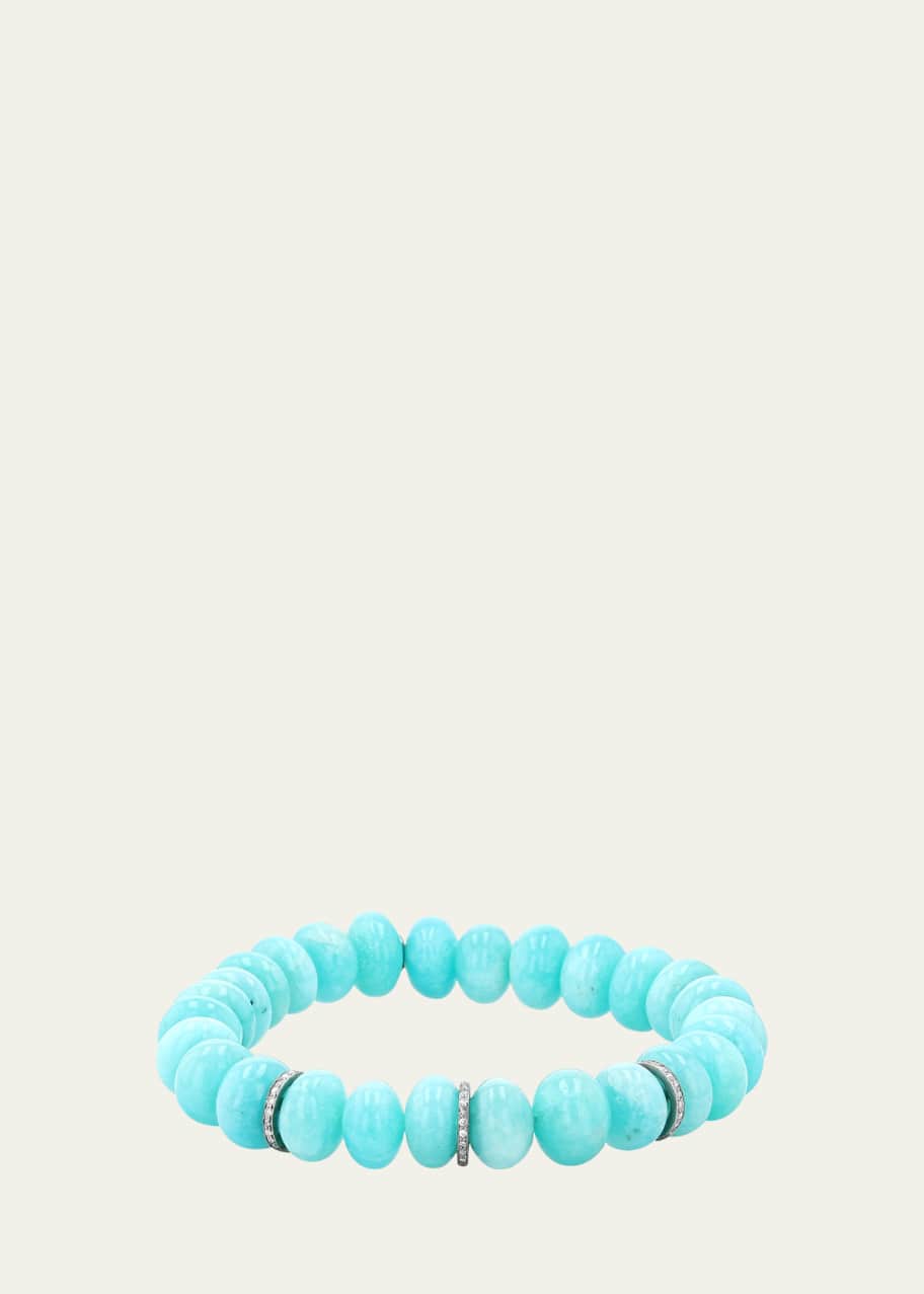 Image 1 of 1: Amazonite 10mm Bead Bracelet with 3 Pave Diamond Rondelles