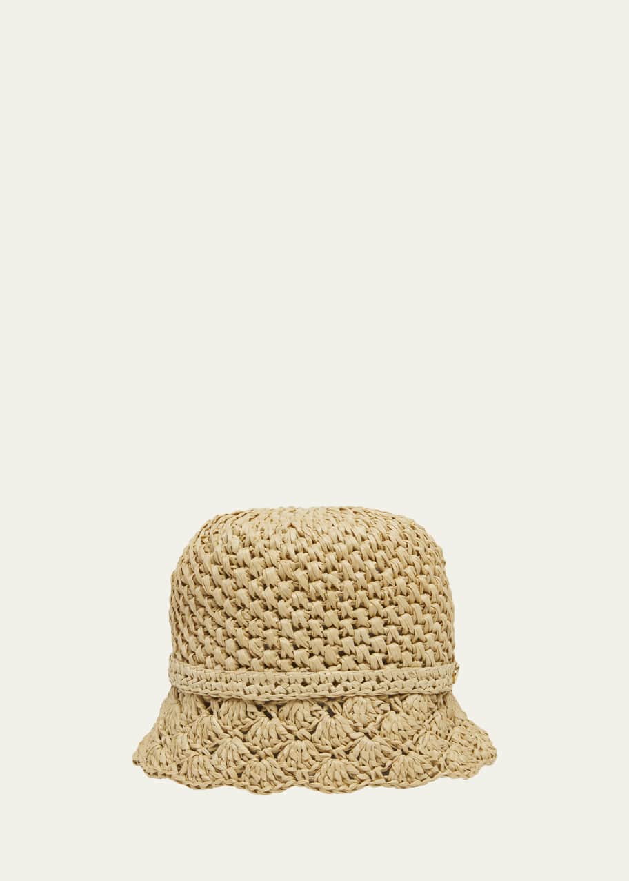Image 1 of 1: Garden Crochet Raffia Bucket Hat With V-Logo