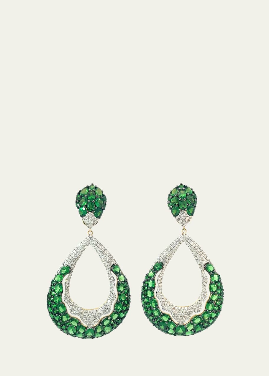 Image 1 of 1: 18K Yellow Gold White Diamond and Tsavorite Drop Earrings