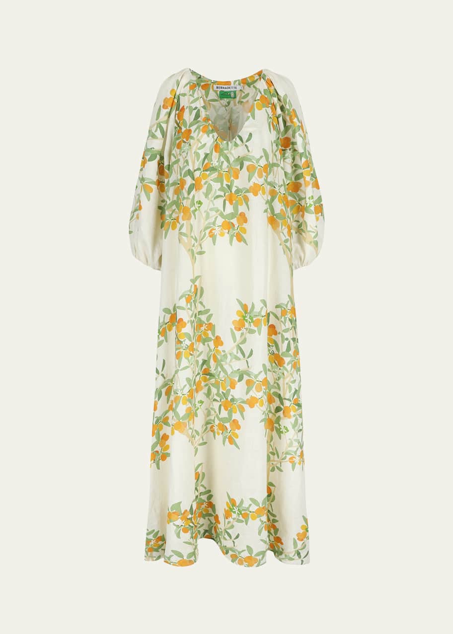 BERNADETTE Floral Print Balloon-Sleeve Maxi Linen Gown - Bergdorf Goodman