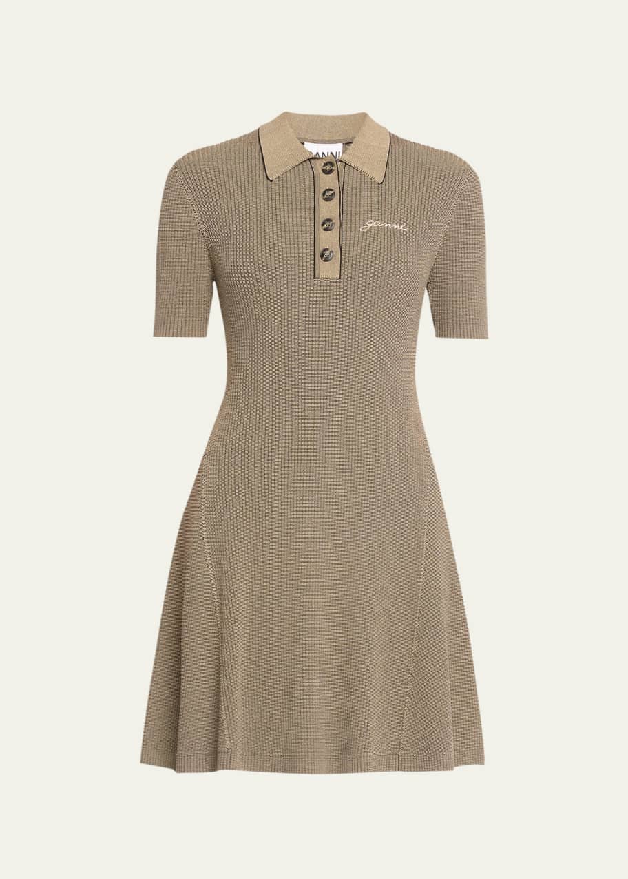 Ganni Short-Sleeve Melange Knit Mini Dress Bergdorf Goodman