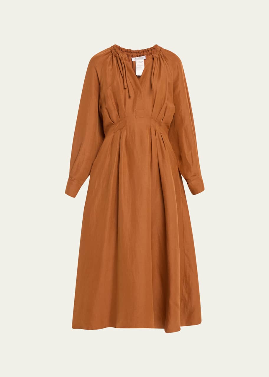 Max Mara Drina Pleated Maxi Dress with Cinched Neckline