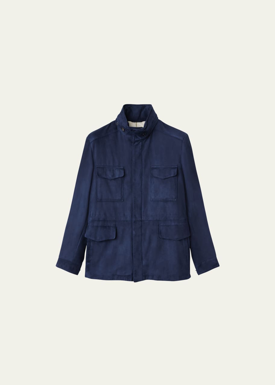 Loro Piana Men's Suede Concealed-Zip Field Jacket - Bergdorf Goodman