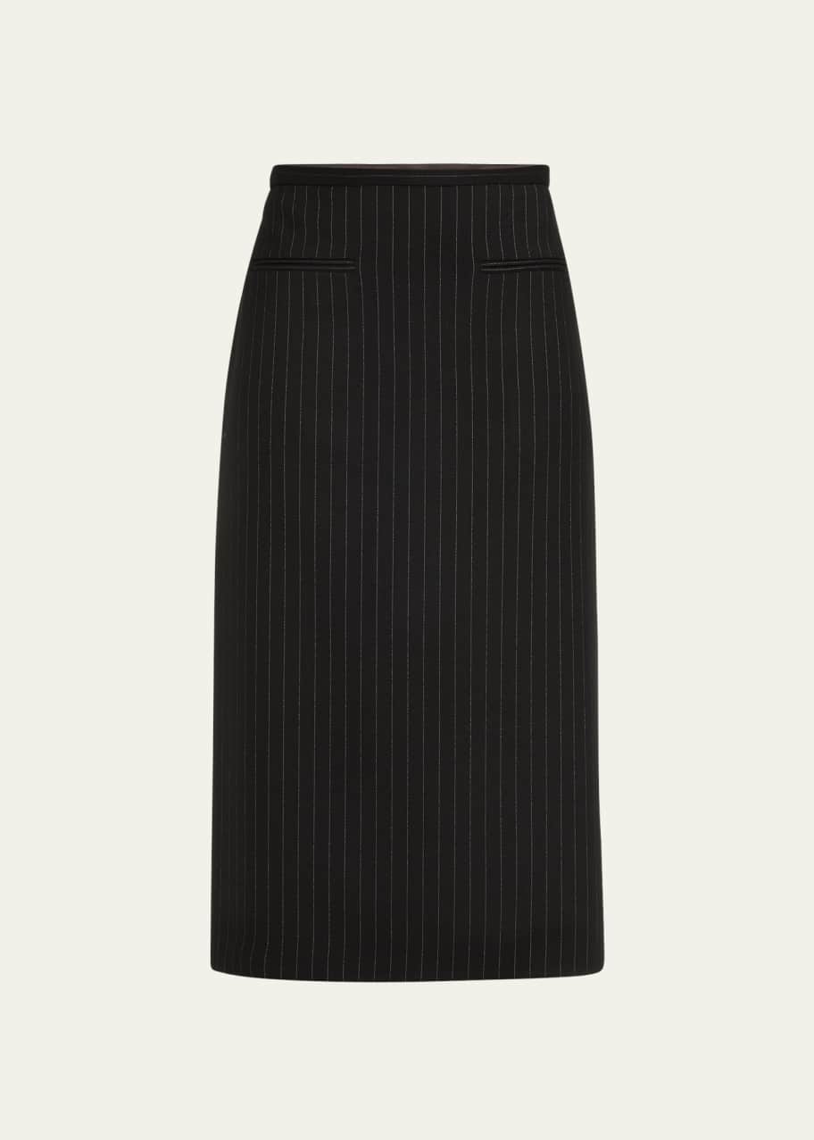 Image 1 of 1: Long Heritage Pinstripe Wool Skirt