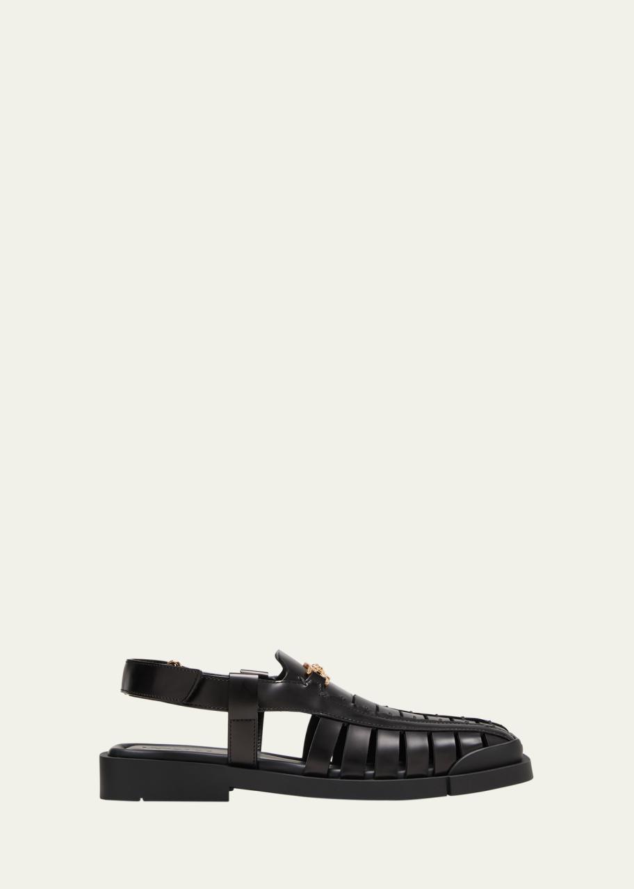 Men\'s versace Sandals Leather Sandals Black | VERSACE US main image 4