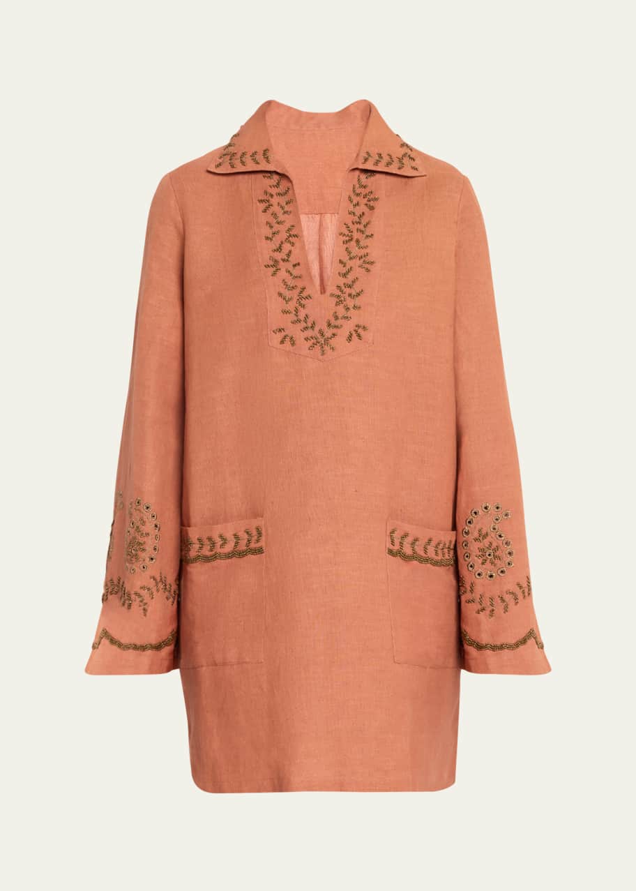 Image 1 of 1: Beaded Paisley Cutout Collared Mini Dress