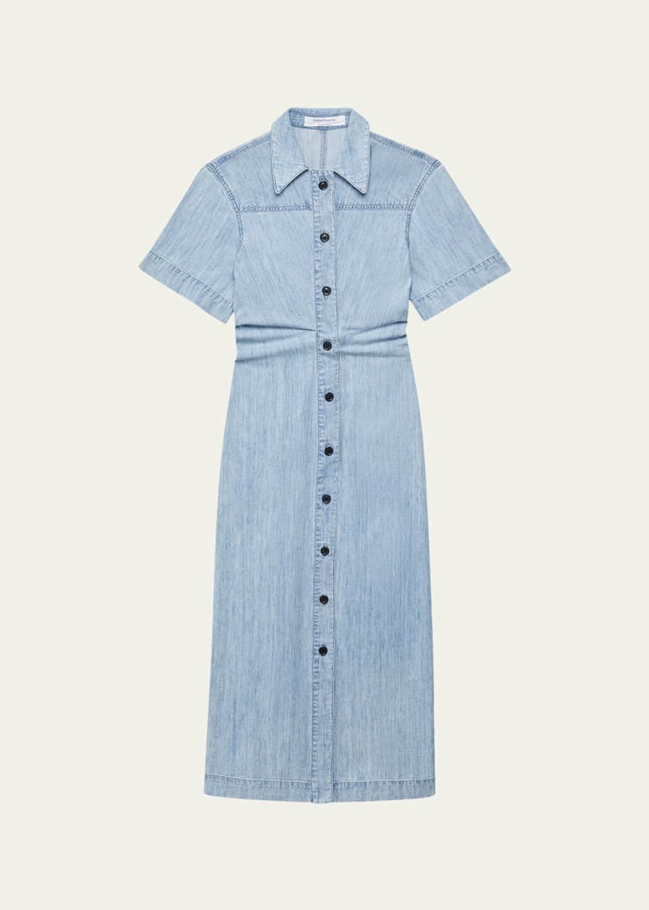 Image 1 of 1: Cotton Chambray Bias Midi Shirt Dress