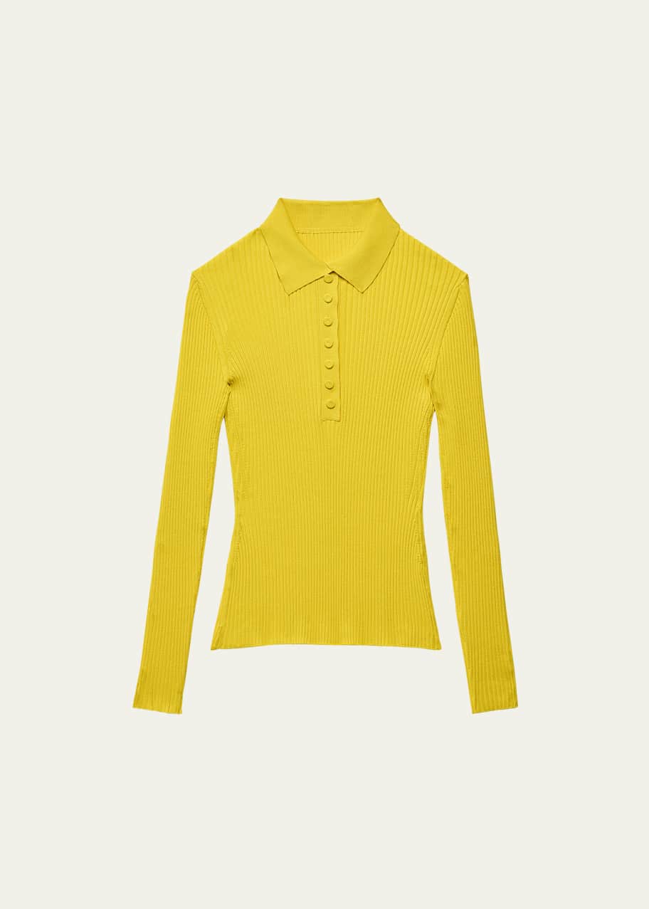 Image 1 of 1: Ribbed Knit Polo Top