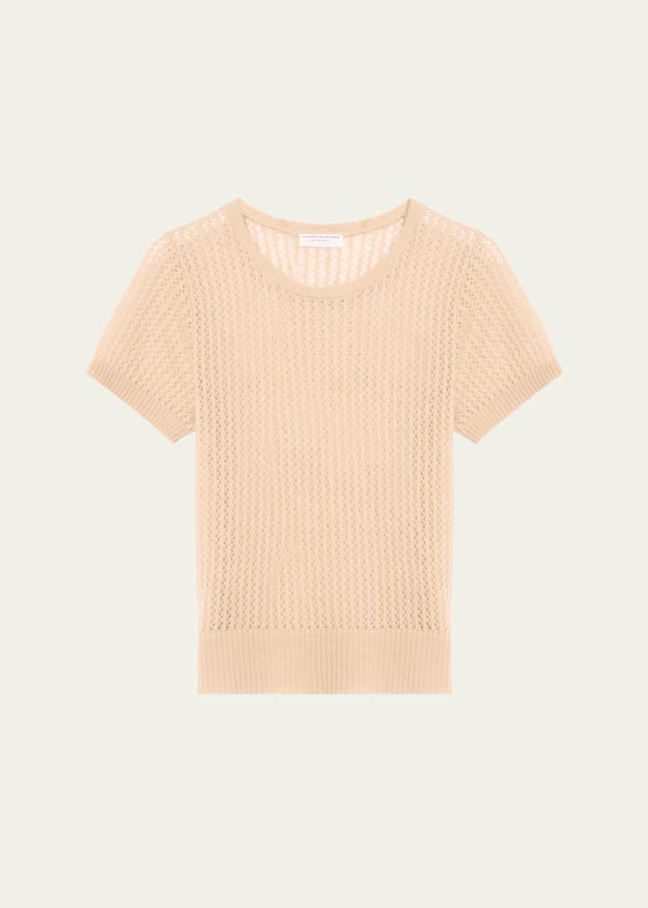 Image 1 of 1: Cashmere Silk Mesh Short-Sleeve Crewneck Top