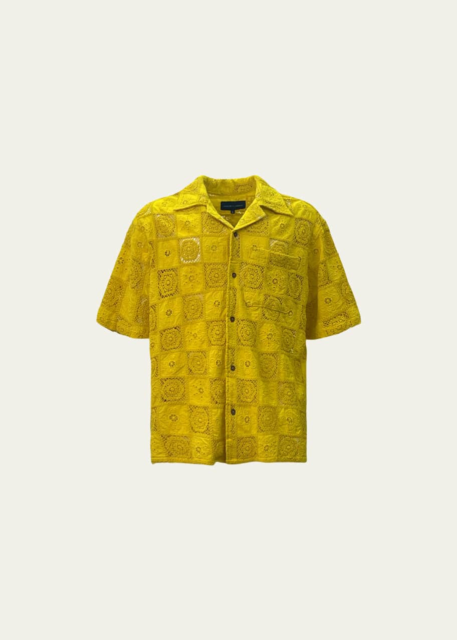 Image 1 of 1: Men's Robbie Embroidered Laser-Cut Camp Shirt