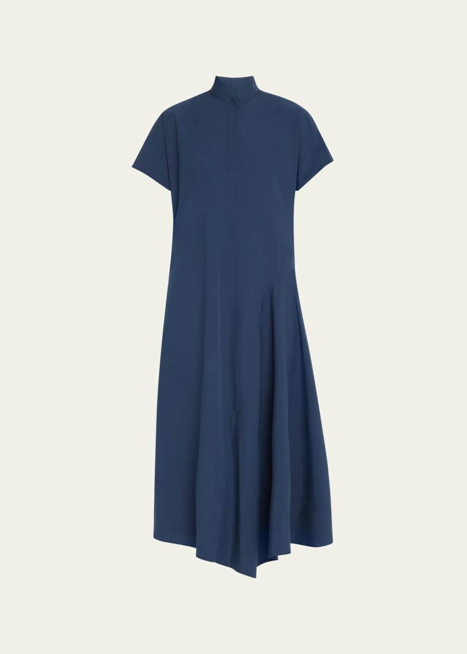 Image 1 of 1: Poplin Midi Dress with Half Circle Handkerchief Hem