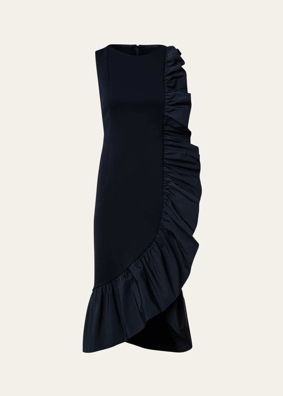 Image 1 of 1: Signature Jersey Midi Dress with Asymmetrical Ruffle Detail