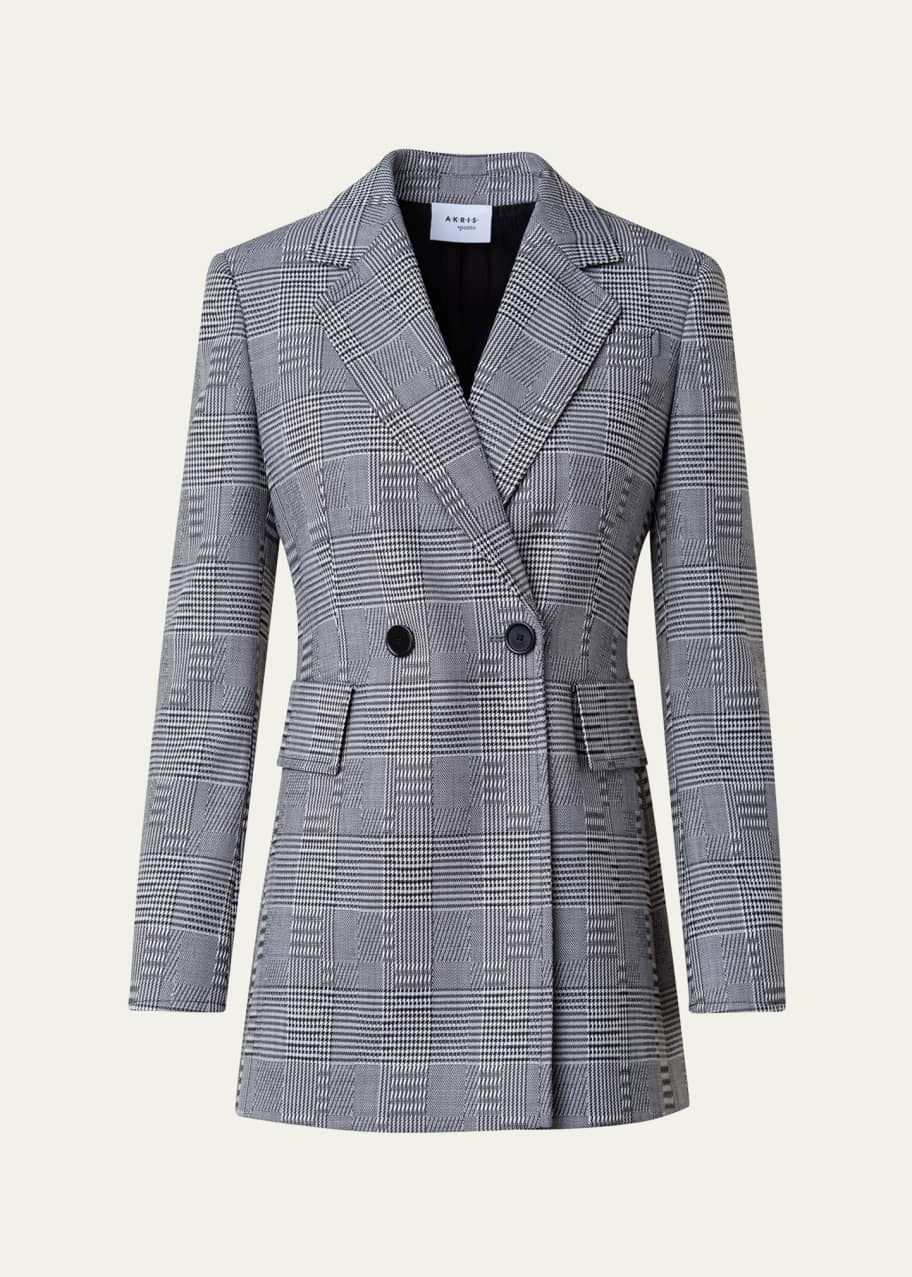 Image 1 of 1: Blurred Glencheck Long Wool Blazer