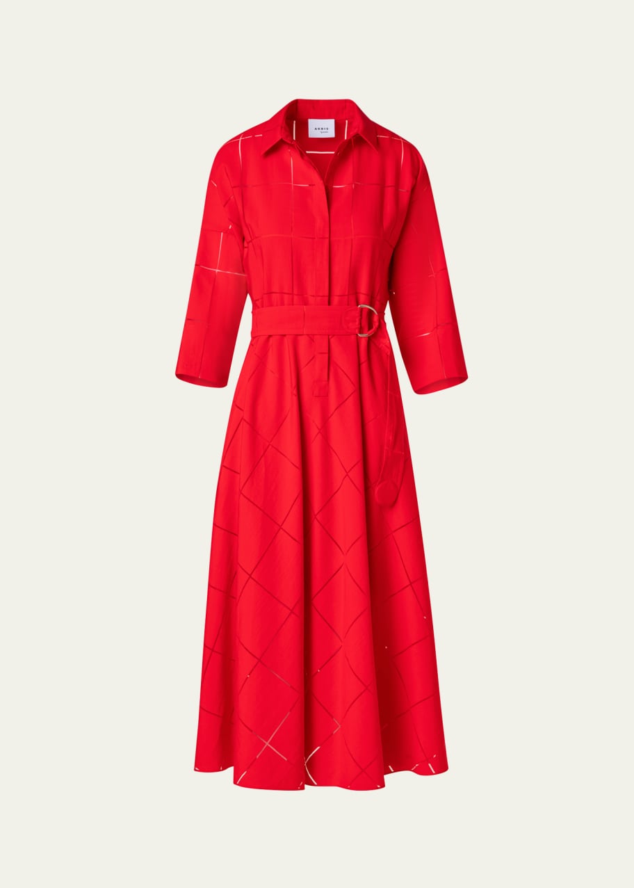 Image 1 of 1: Window Check Organzino Belted Midi Dress
