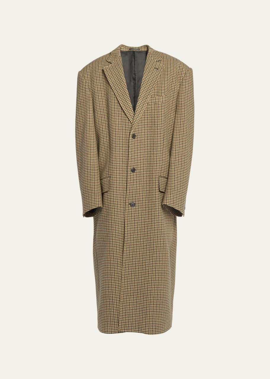 Image 1 of 1: Men's Oversized Houndstooth Wool Overcoat