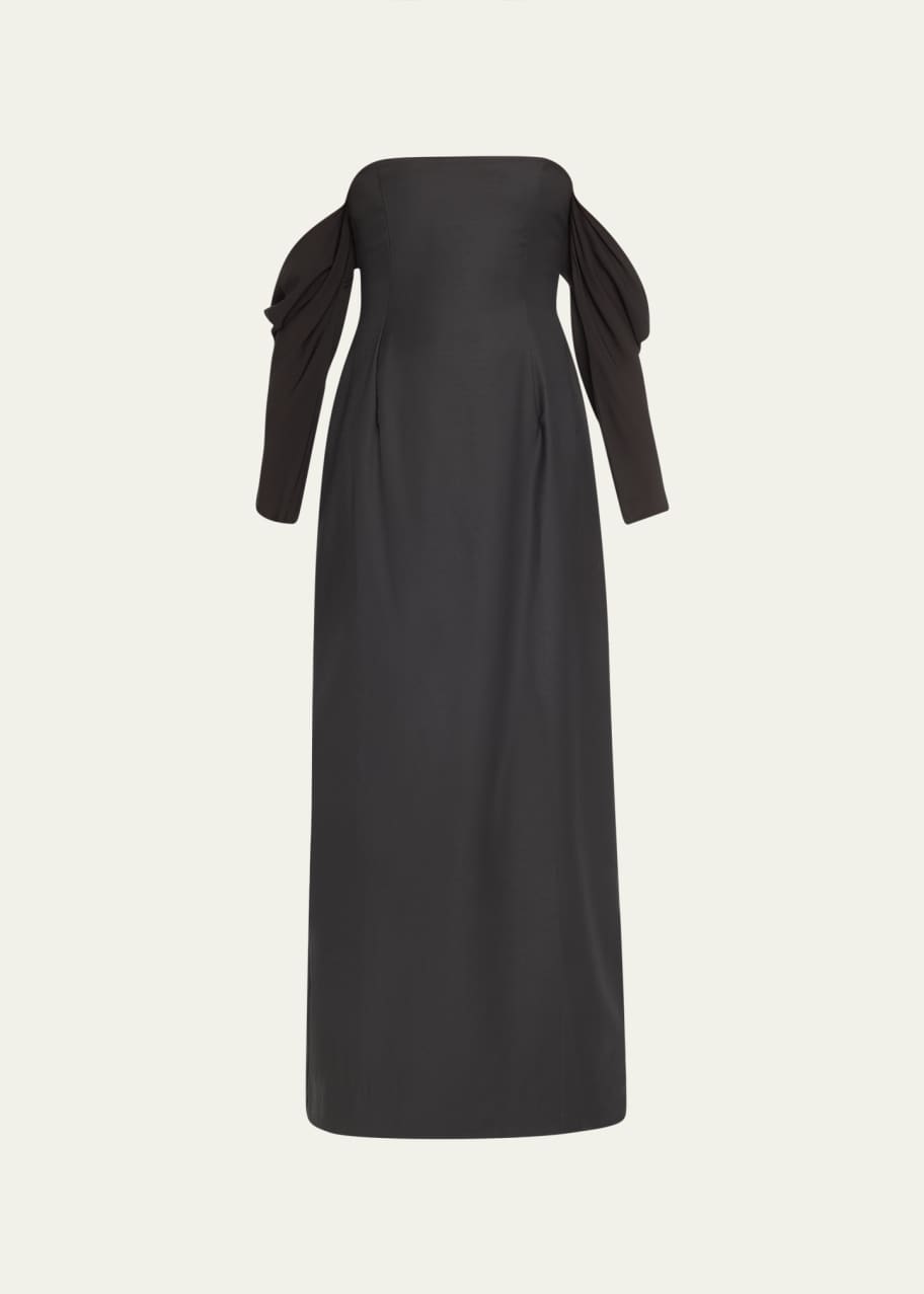 Image 1 of 1: Strapless Silk-Sleeve Maxi Dress