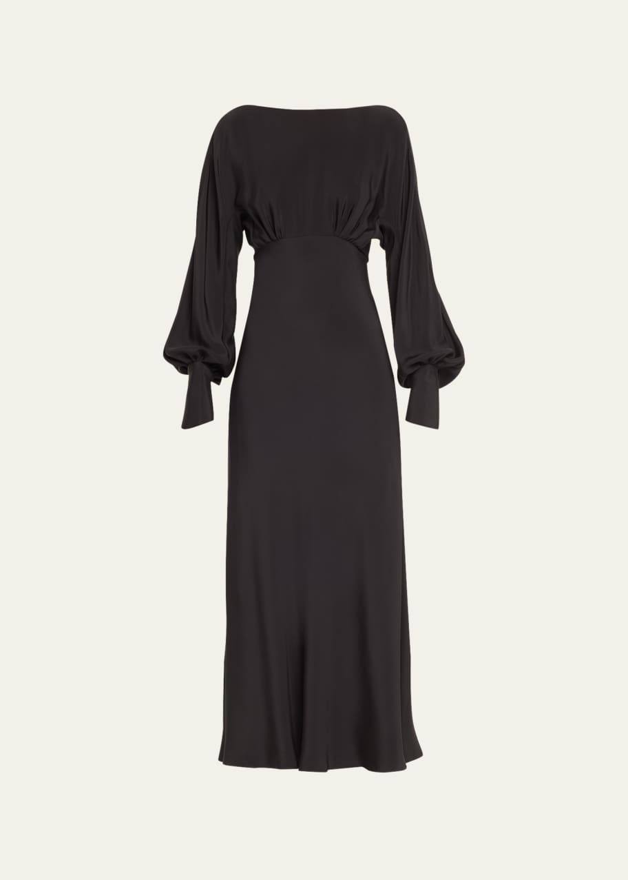 Image 1 of 1: x Atelier Jolie Silk Maxi Dress with Balloon Sleeves