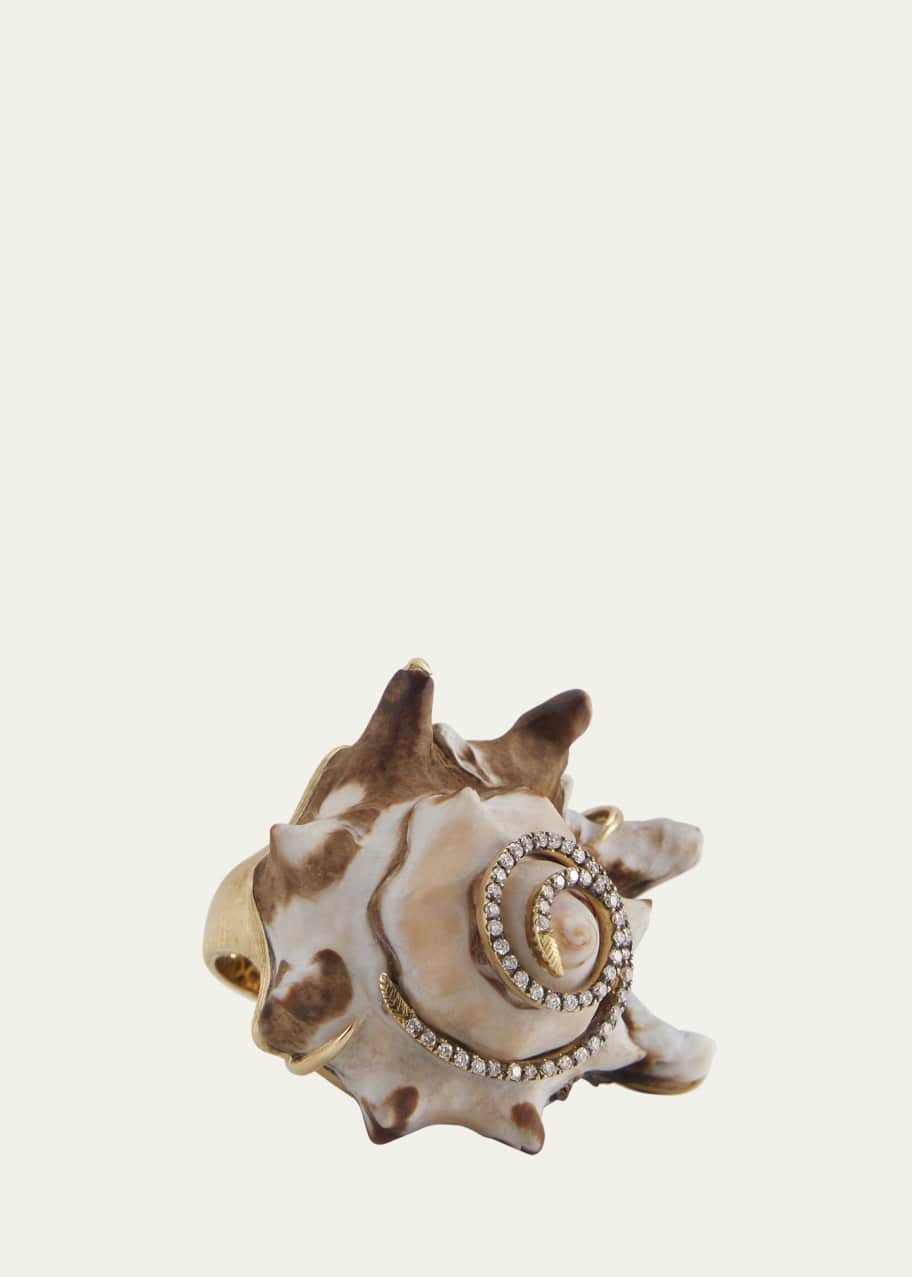 Image 1 of 1: 18K Yellow Gold Shell and Diamond Ring