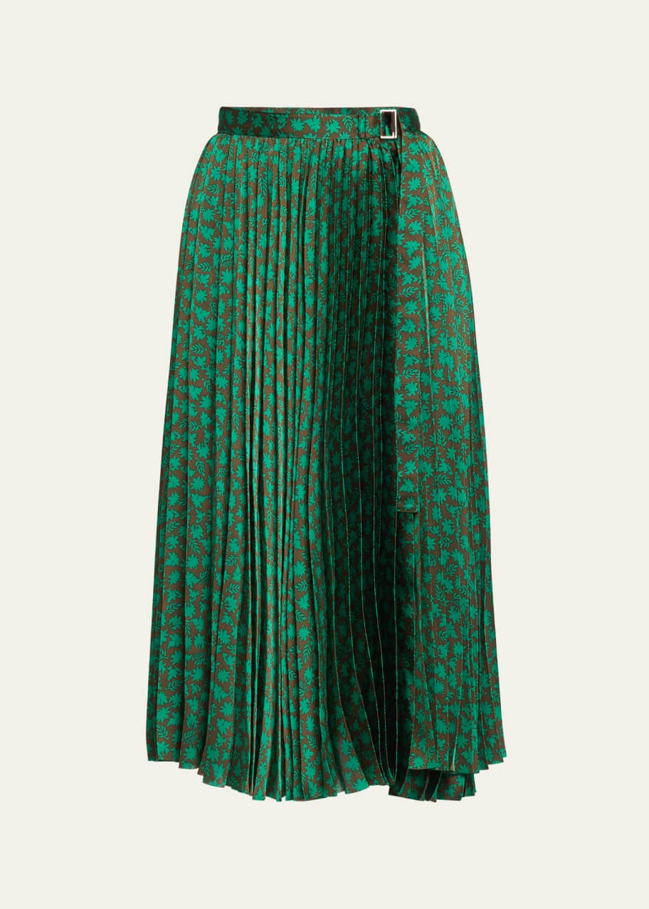 Image 1 of 1: Micro Floral-Print Pleated Midi Skirt
