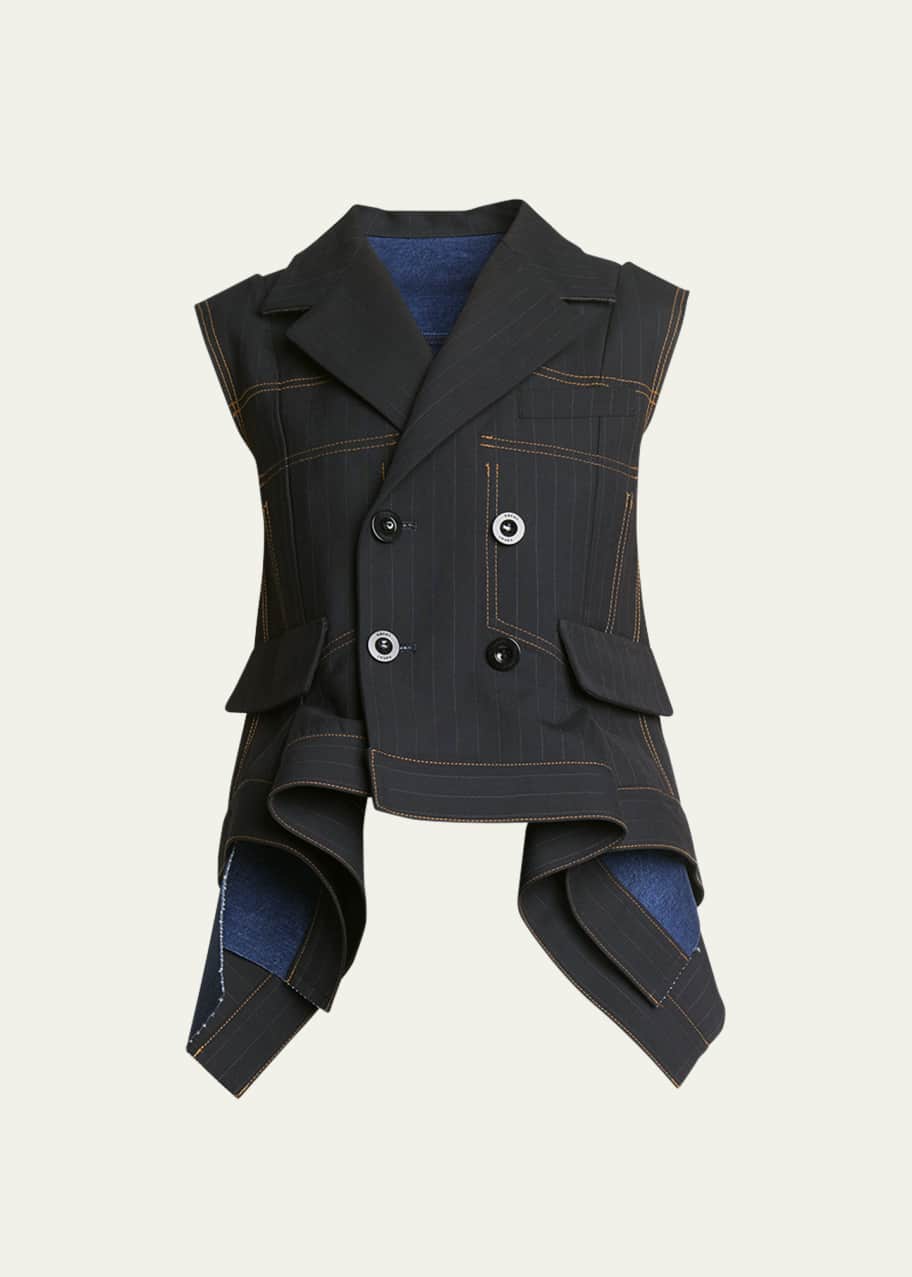 SACAI Ruffle Hem Bonded Denim Vest Bergdorf Goodman