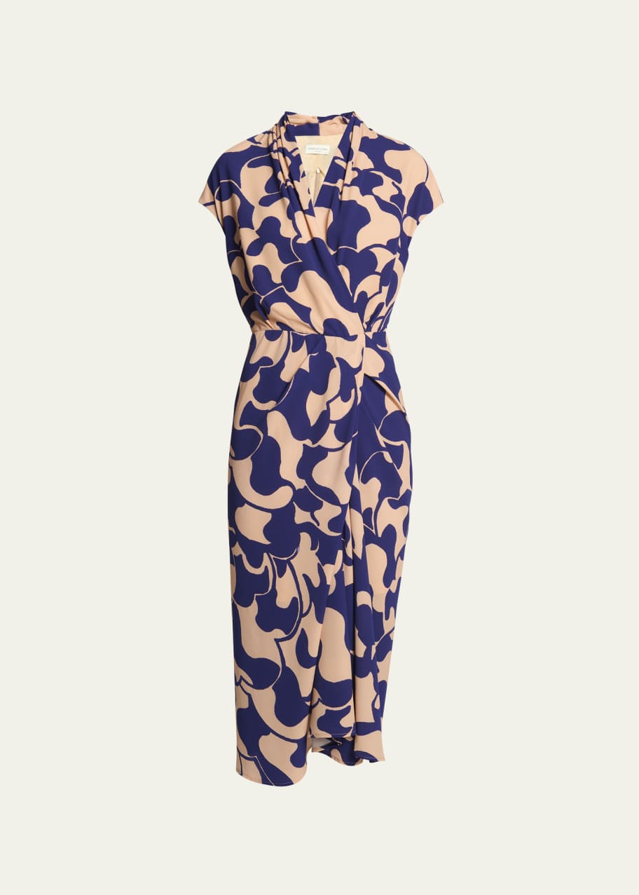 draped short sleeve midi dress Adrianna Papell Women's Knit Crepe Draped Midi Dress, Blue, 10