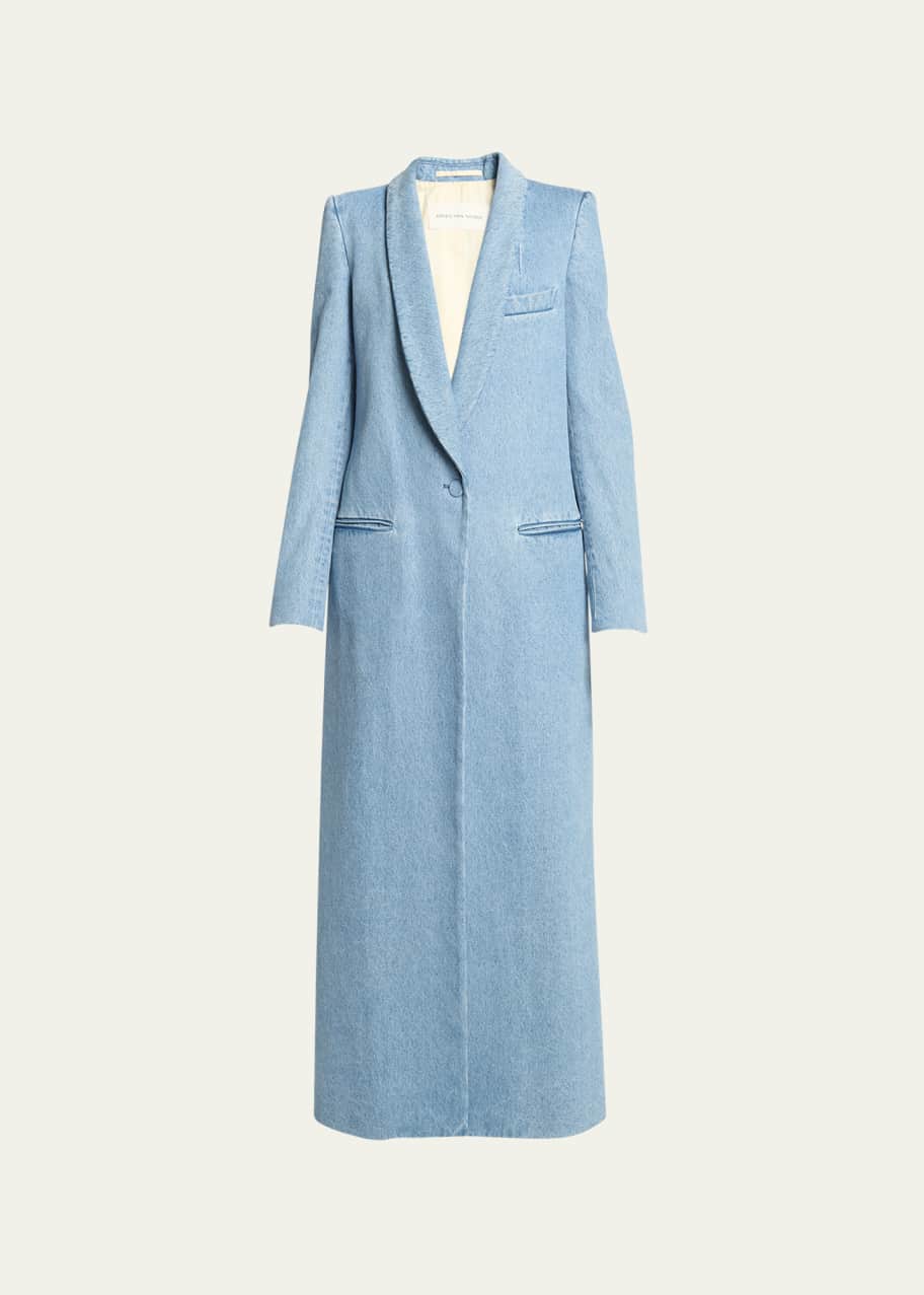 Dries Van Noten Raida Denim Long Single-Breasted Tuxedo Coat