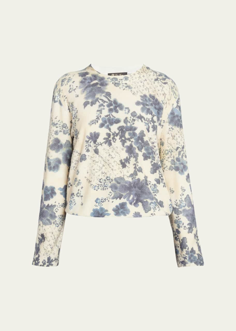 Image 1 of 1: Blue Eyes Hill Floral Cashmere Sweater