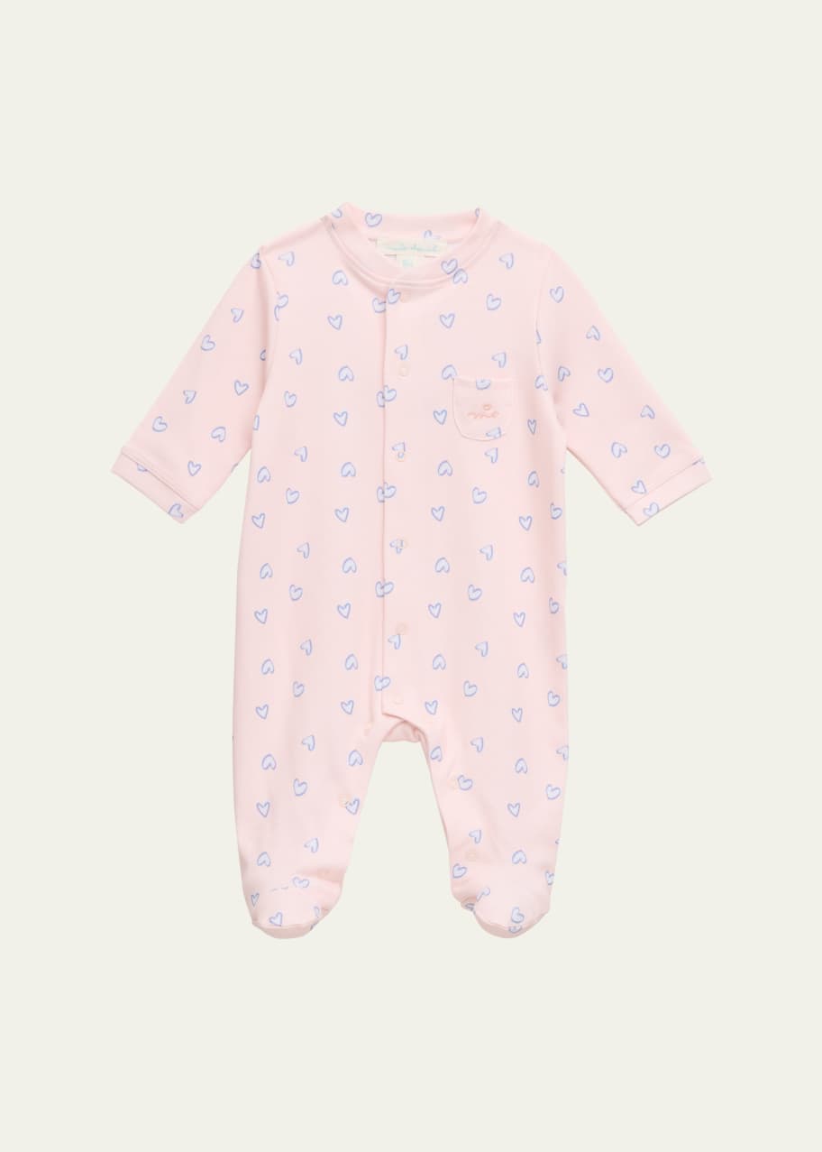 Image 1 of 1: Girl's Pink Love Printed Footie, Size Newborn-18M