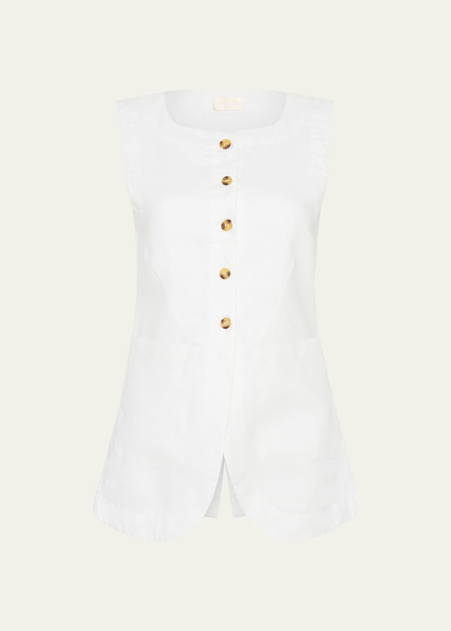Image 1 of 1: Emma High-Neck Linen Cutaway Vest