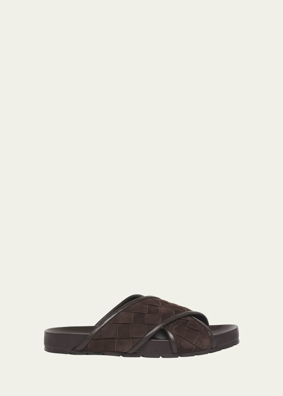 Bottega Veneta Men's Tarik Intrecciato Suede Slide Sandals