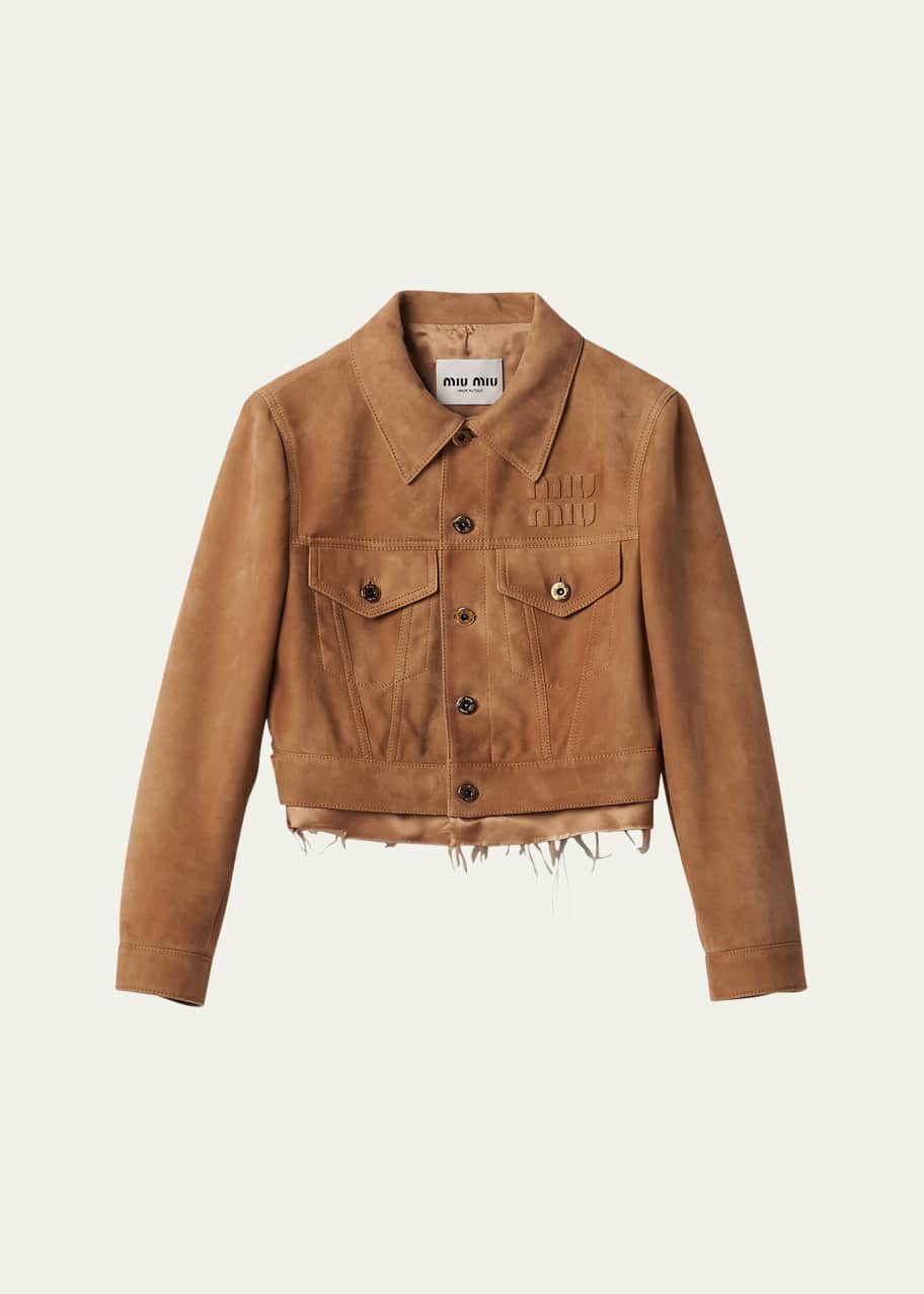 Miu Miu Embossed Logo Suede Cropped Jacket - Bergdorf Goodman